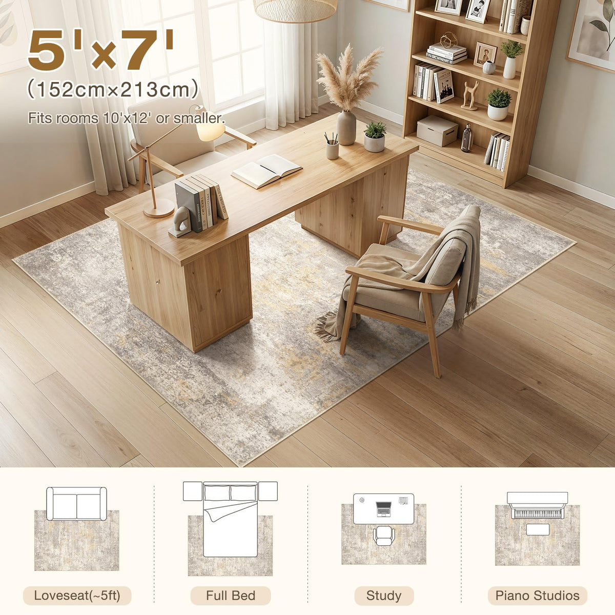 cotiled 5x7 Area Rug for Living Room Large Modern Neutral Abstract Rugs Washable Nonslip Backing Soft Carpet for Bedroom Dining Room Office Decor Grey/Brown
