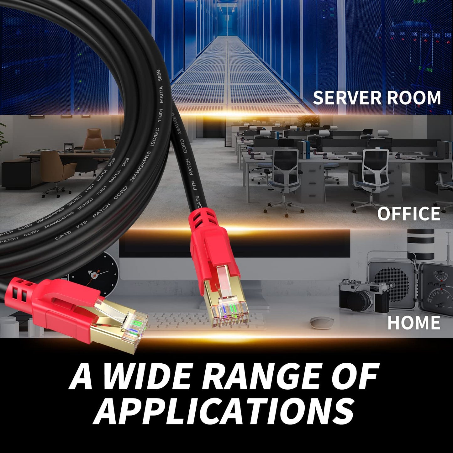 wawpi Ethernet Cable Cat6 200 FT, High Speed Outdoor Internet Wire,LAN/WAN Network Cord for All RJ45 Devic,TV, Router, Modem, PC, Gaming.