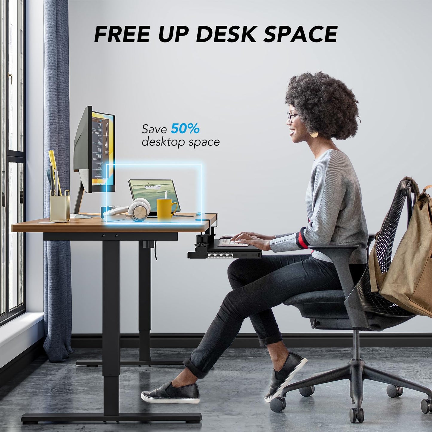 Keyboard Tray Under Desk Pull Out with Extra Sturdy C Clamp Mount System, 27 (33 Including Clamps) x 11 Inch Slide-Out Platform Computer Drawer for Typing