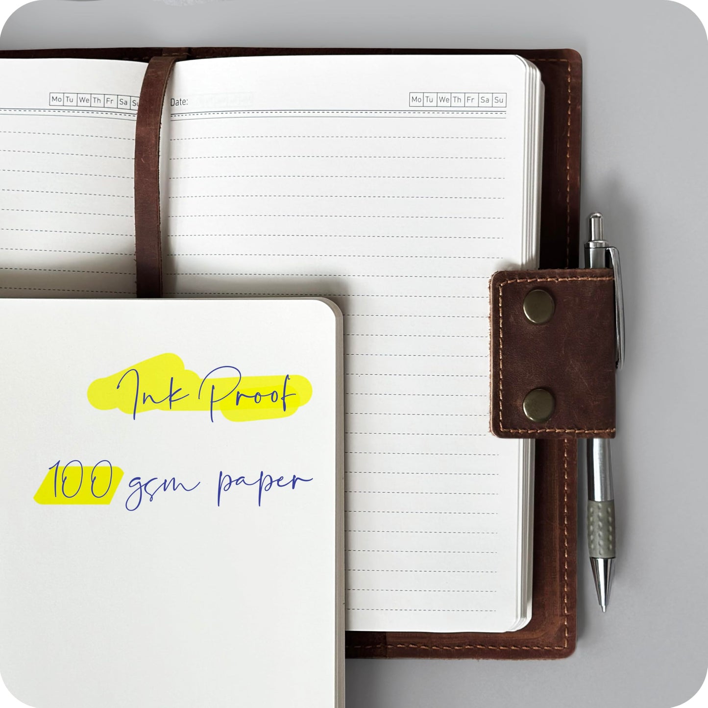 Albero Genuine Leather Refillable Journal for Men & Women - 5x8 Vintage Brown Handmade Leather Cover, 200+200 Lined & Unlined Pages (100gsm) - A5 Notebook Travel, Engineering, Executive & Writers Use