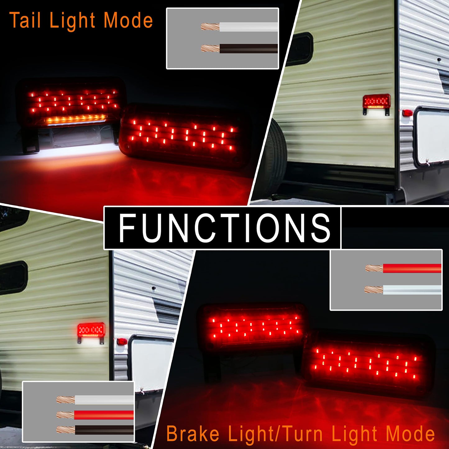 HOYUZA RV Tail Lights,RV Camper Taillights Red Brake Turn Signal White License Plate Light with Reflex Surface Mount Black Base Red Cover