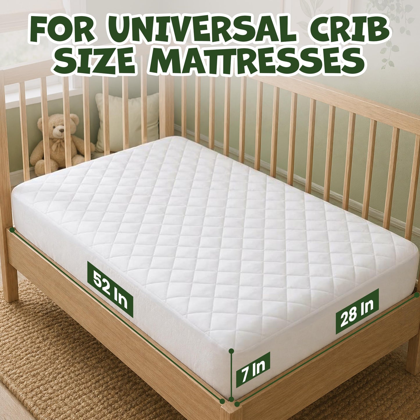 Utopia Bedding Waterproof Crib Fitted Mattress Protector (Pack of 2) - Toddler and Baby Crib Mattress Pad Cover - Soft and Breathable with 7 Inches Deep Skirt (White, 28" x 52")