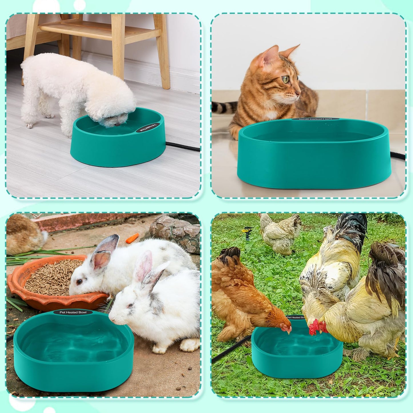 KEKELAN Heated Water Bowl for Dogs Cats Chickens Ducks in Winter Large Capacity Outside Water Dish for Outdoor Animal Pets Thermal Feeding Bowl with Thermostatic Control and Chew Resistant Cord