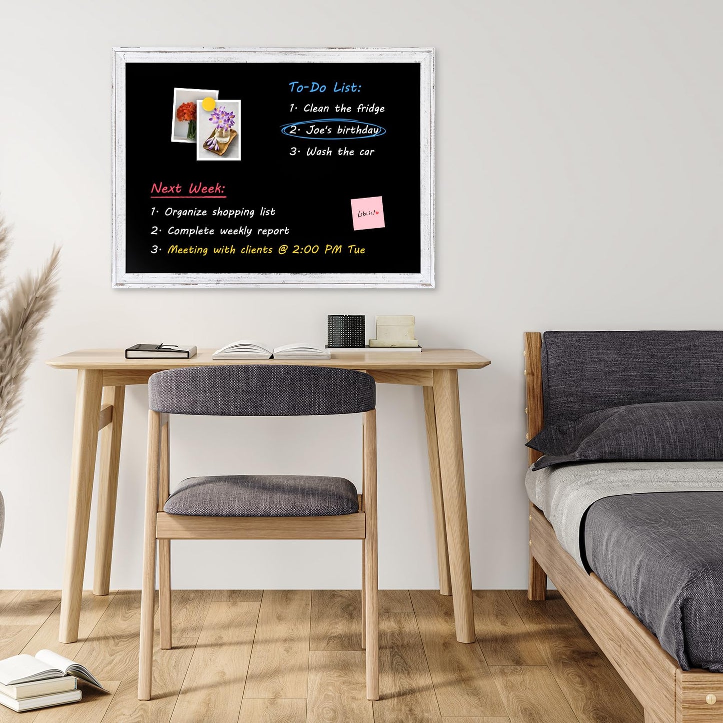 QUEENLINK Chalkboard for Wall, White Framed Chalk Board, 24" x 18" Wall-Mounted Decorative Black Board, Retro Rustic Chalk Writing Board for Restaurant Menu, Kitchen and Dorm Room