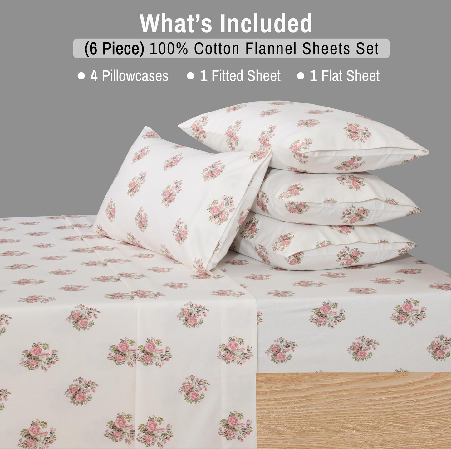 RUVANTI Flannel Sheets Queen Size 6 Pcs - 100% Cotton Double Brushed Bed Sheets, Deep Pockets 16 Inches Queen Sheet Set, All Seasons Breathable, Extra Soft & Comfy, Sowear