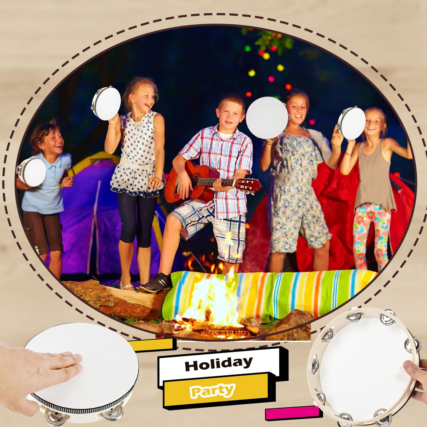 16 Pcs Tambourine Set for Adults Handheld Drum Bell Wood Tambourine with Metal Jingles Musical Percussion Instrument Church Wedding Party Gift, 4 Size