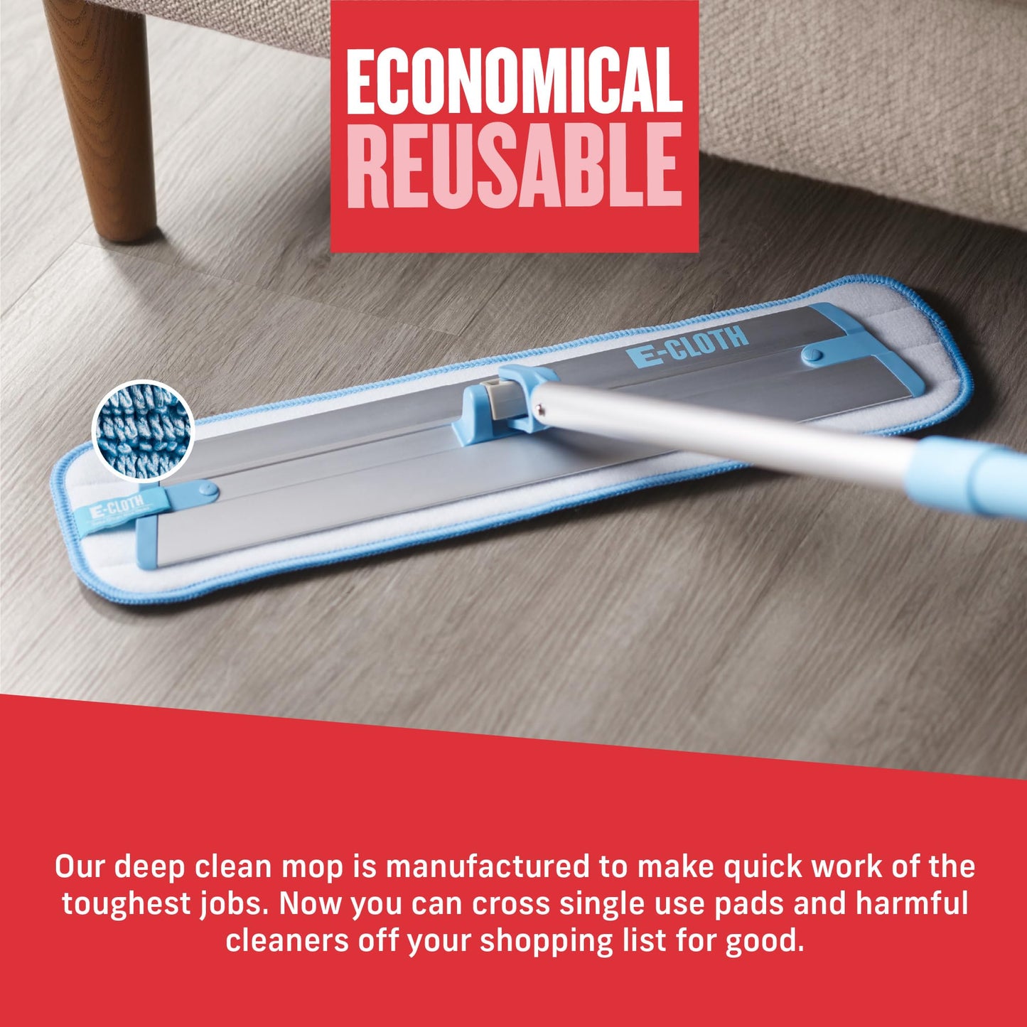 E-Cloth Deep Clean Mop – European Microfiber Damp Mop with Sturdy Telescoping Handle