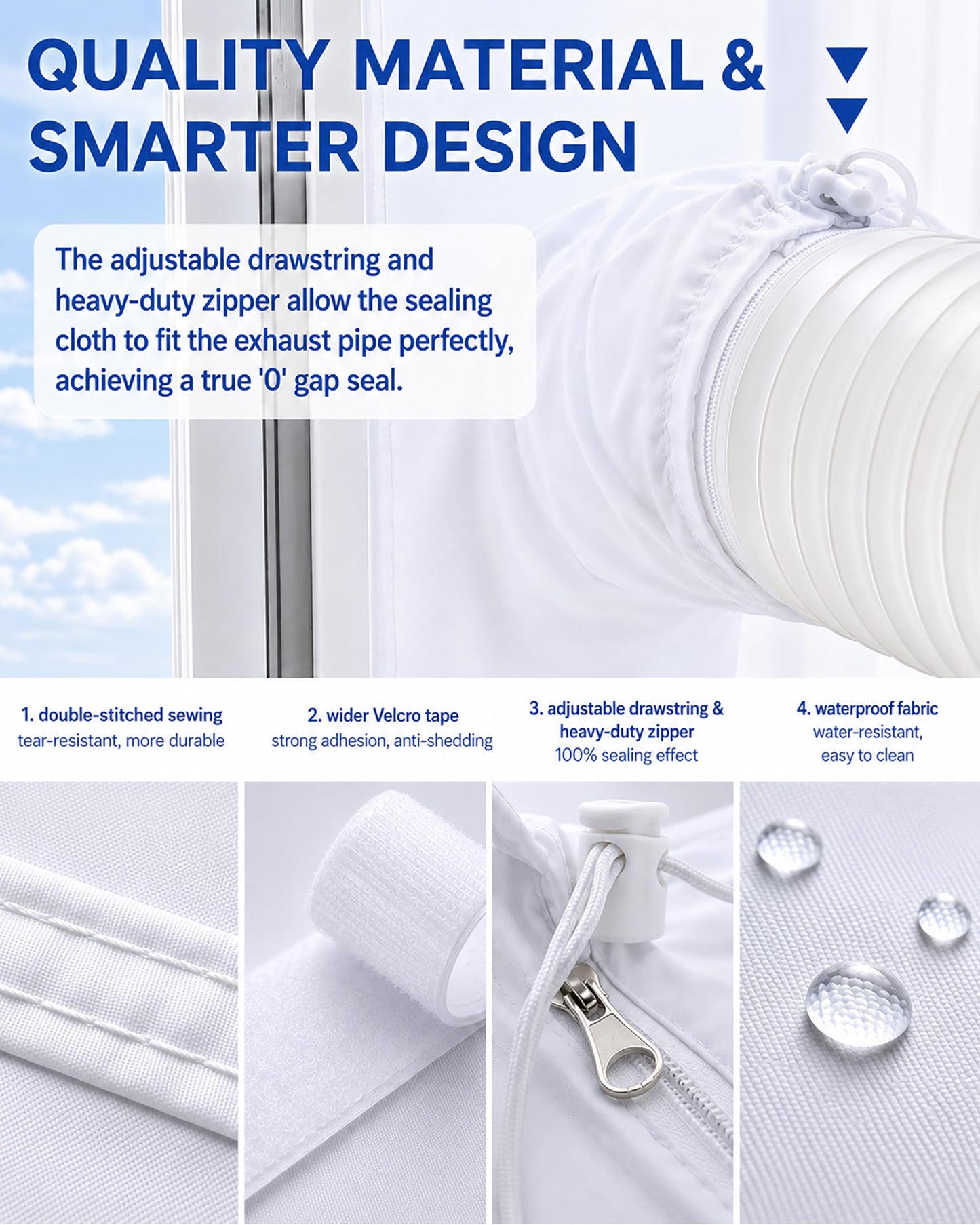 COVERTIFY Portable Air Conditioner Window Kit, Universal Heavy Duty Window Seal for Portable Air Conditioner with Adjustable Zipper, No Drill AC Unit Windows Kit - Max 157" L