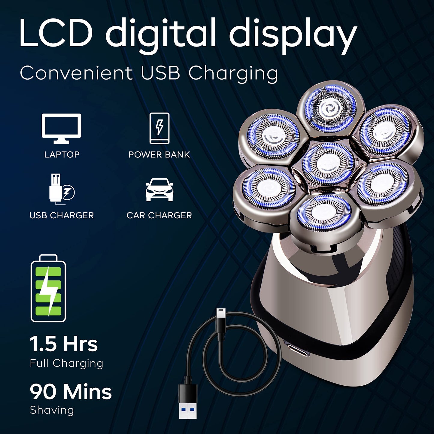 AidallsWellup Head Shavers for Bald Men: As Seen on NBC Select Cordless Head Shaver - Waterproof Electric Razor Grooming Kit, Dry Wet Shaving for Men