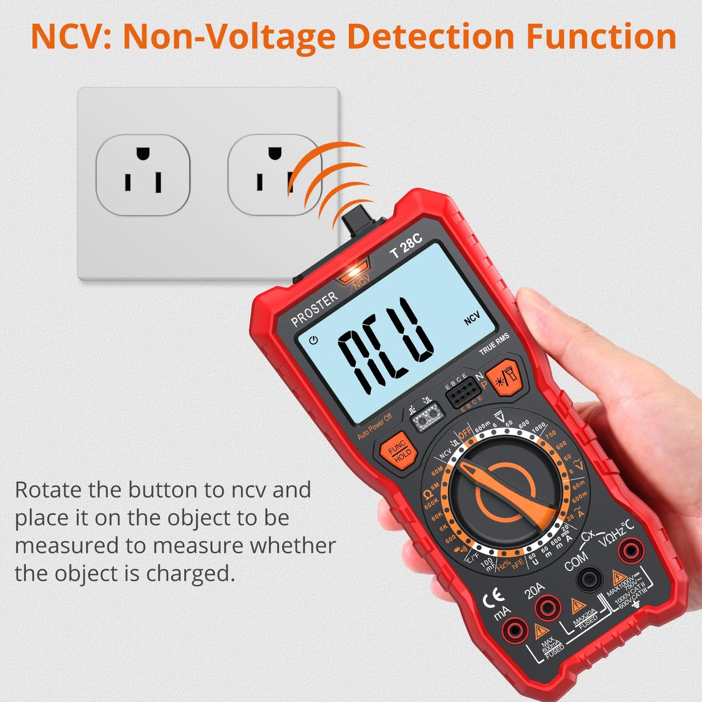 Proster Digital Multimeter 6000 Counts TRMS NCV Detector DC AC Voltage Current Meter Temperature Capacitance Resistance Diode Continuity HFE Tester Manual Multi Testers