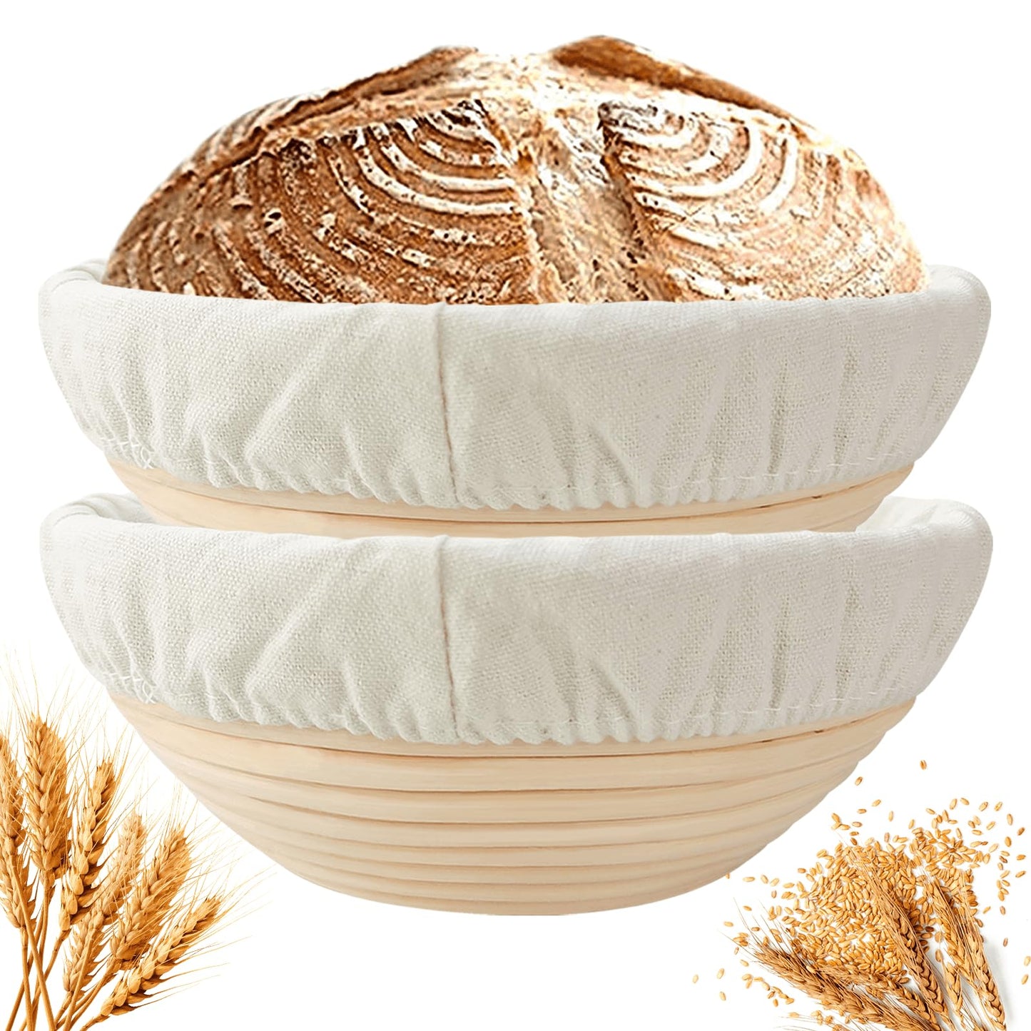 Bread Proofing Basket 9 Inch: Set of 2 Round Banneton Sourdough Proofing Bowls for Artisan Bread Making for Professionals and Home Bakers