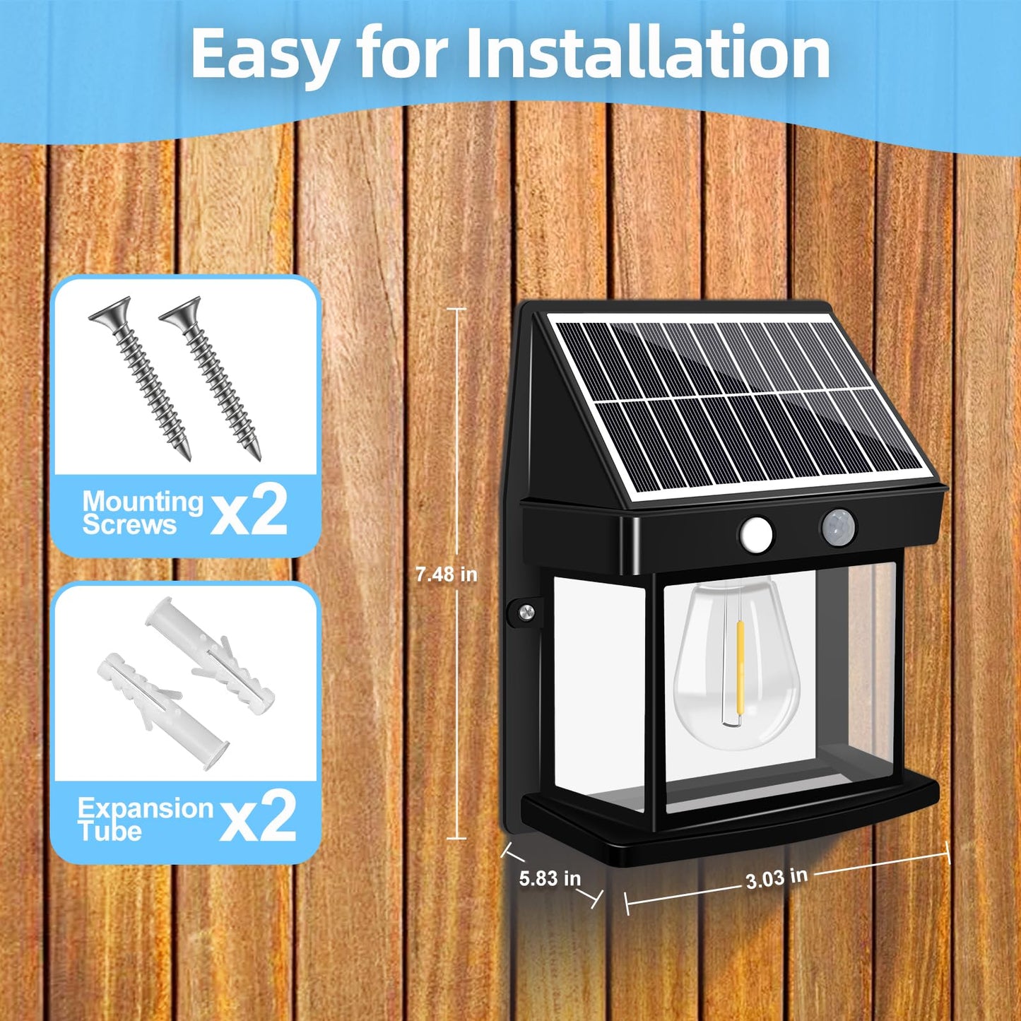 Baiston Outdoor Solar Wall Lights: Solar Fence Lights, 3000K with Motion Sensor, IP65 Waterproof, Wireless Lamps for Garden, Patio, Terrace, Entrance 2 Packs