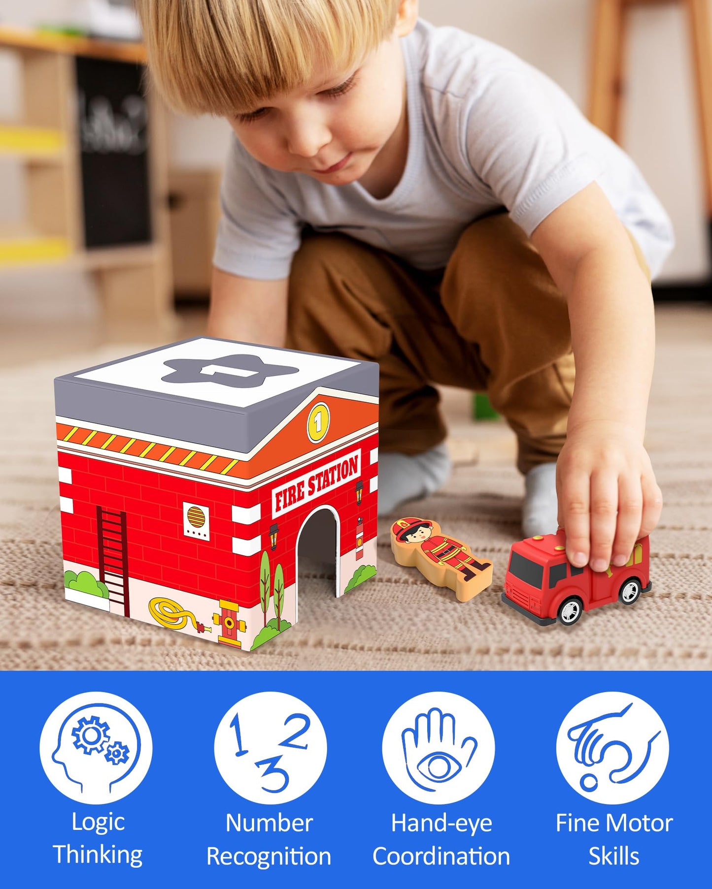 Coogam Toddler Sorting & Stacking Toys with Nesting Garages Cars, Number Stackable Block Boxes for Kids Learning Community Helpers, Preschool Educational Montessori Toy Gift for 2 3 4 Year Old Baby