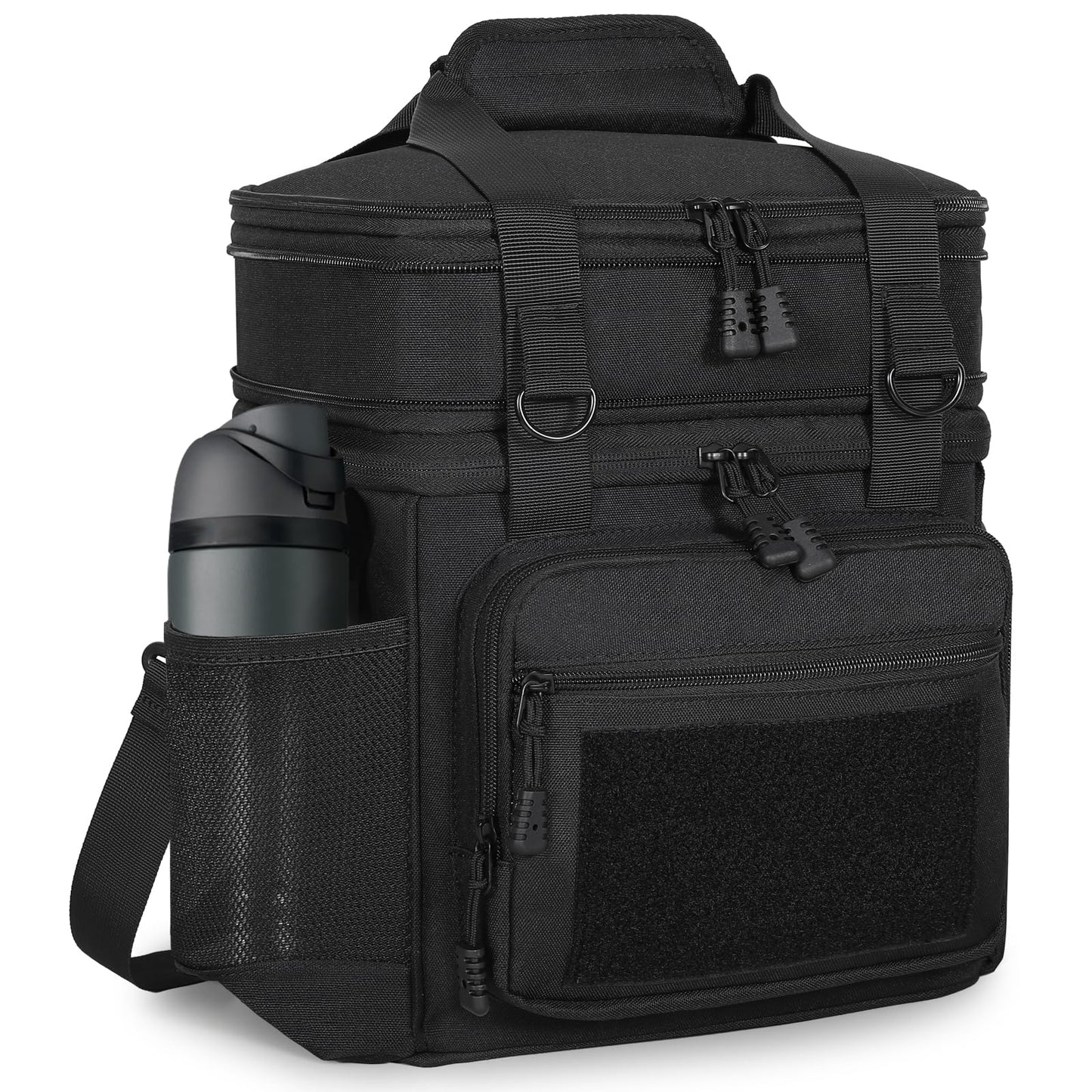 Tactical Lunch Box Cooler Bag - Expandable Insulated Lunch Bag for Men Daily - Large Lunchbox for Adults Work Shifts Outdoor Trips Black 16L