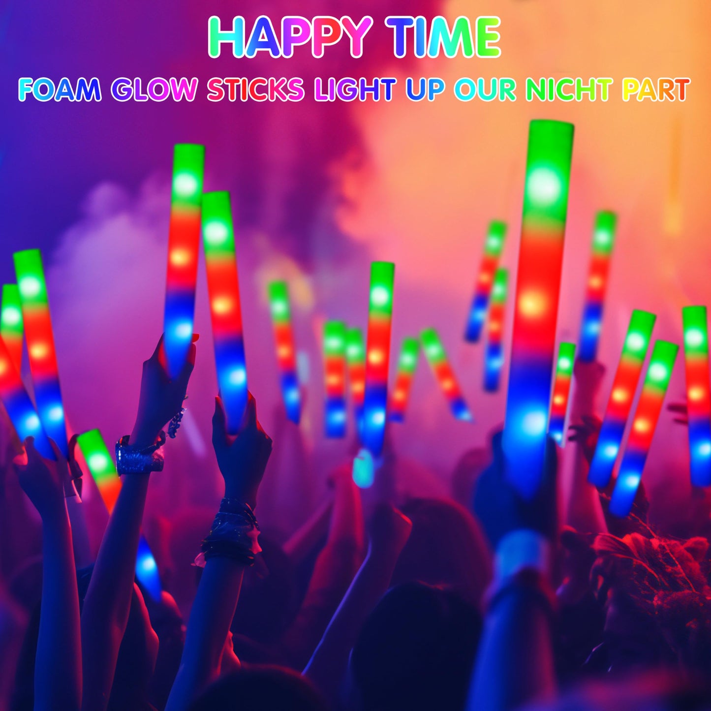JOYIN 24 PCS Foam Glow Sticks, Foam Light Up Wands with 3 Modes Color Flashing, Glow Sticks Bulk Party Pack for Wedding, Concert, Camping, Party Favors