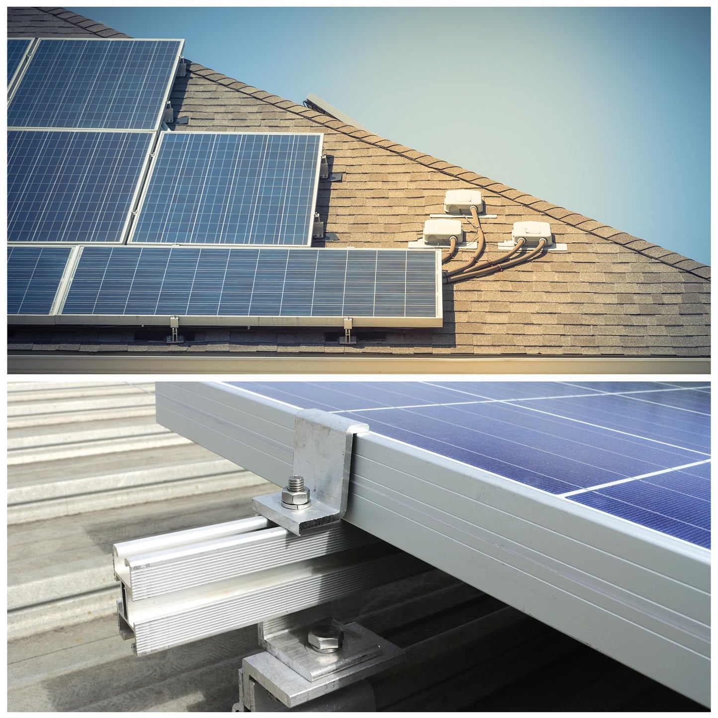 MECCANIXITY Set of Solar Panel Bracket, 6 x 300mm Aluminium Extrusions Mounting Rail, 8 x 35mm Clamps Solar Mounting Rail Connector for Tin Roof, Flat Roof