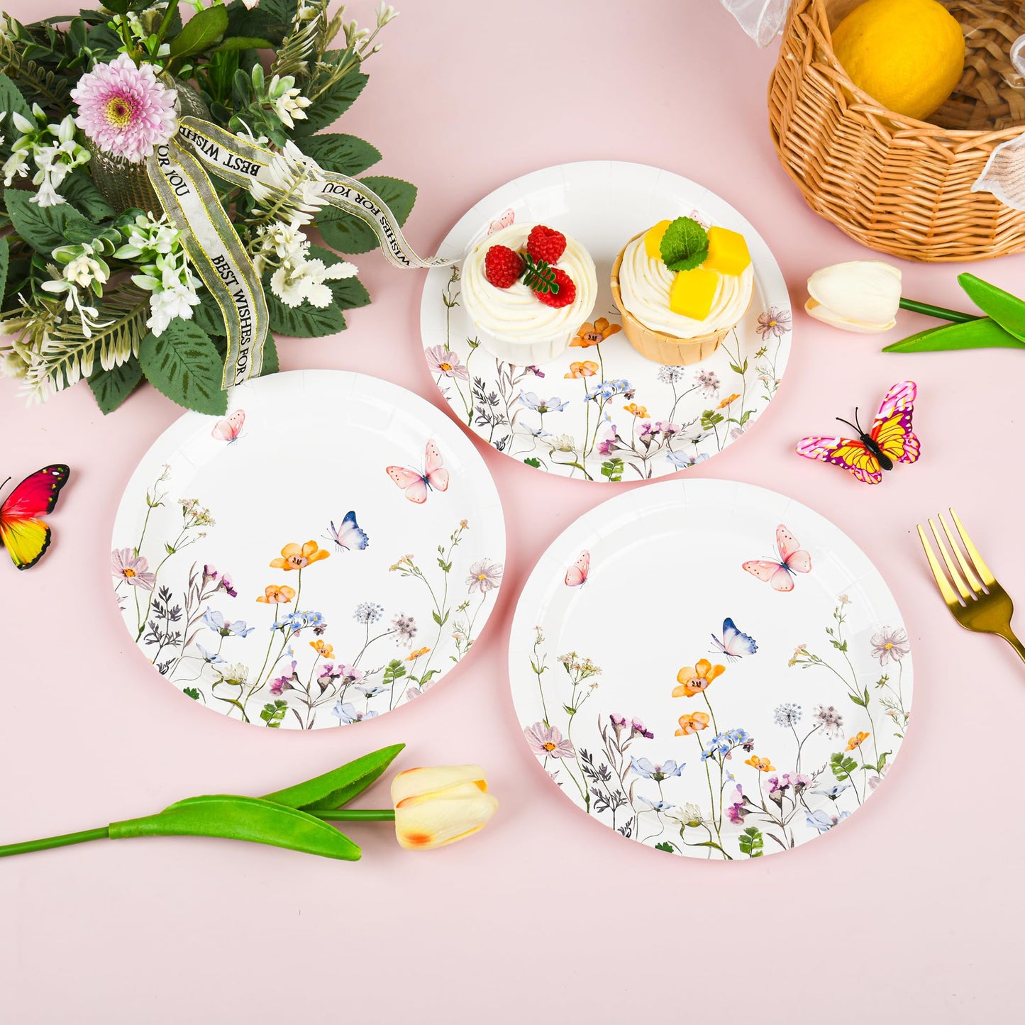 AimFun 48 Pcs Wildflower Paper Plates 9 Inch Disposable Floral Plates Spring Summer Watercolor Rustic Botanical Dinner Plates for Baby Shower Birthday Bridal Shower Wedding Tea Party
