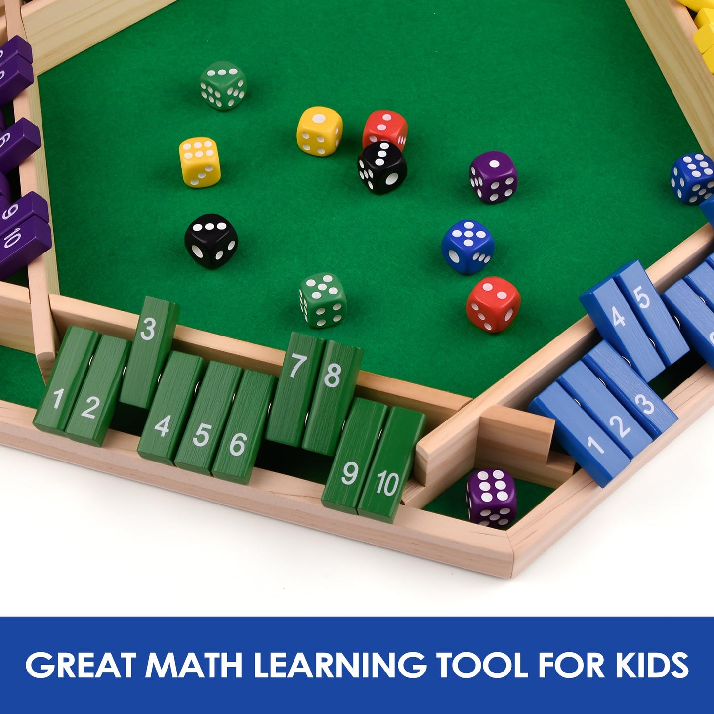 Kiapeak 1-6 Players Shut The Box Dice Game, 10 Numbers Traditional Wooden Pub Bar Board Gam for Classroom, Party, or Pub