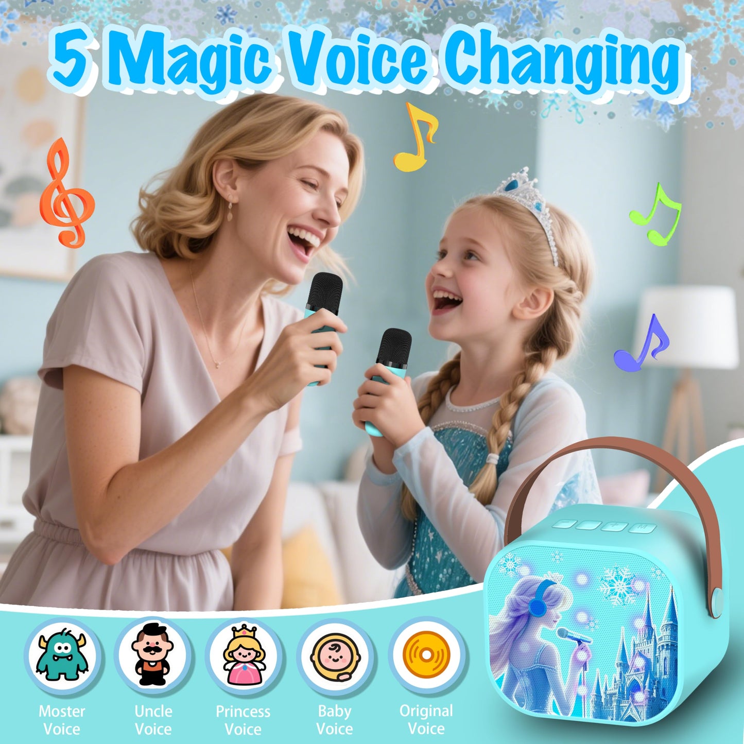 4 5 6 7 8 Year Old Girl Gifts Froze Toys for Girls Princess Toys Karaoke Microphone Karaoke Machine Wireless Microphone Kids Birthday Gifts for Girls Mini Karaoke Machine with 2 Mic