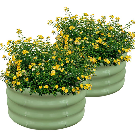 2-Pack Raised Beds for Garden – 60x30cm Round Steel Planter Box with Safety Edging, Outdoor Raised Planters for Vegetables, Flowers & Herbs, Bottomless Metal Garden Bed