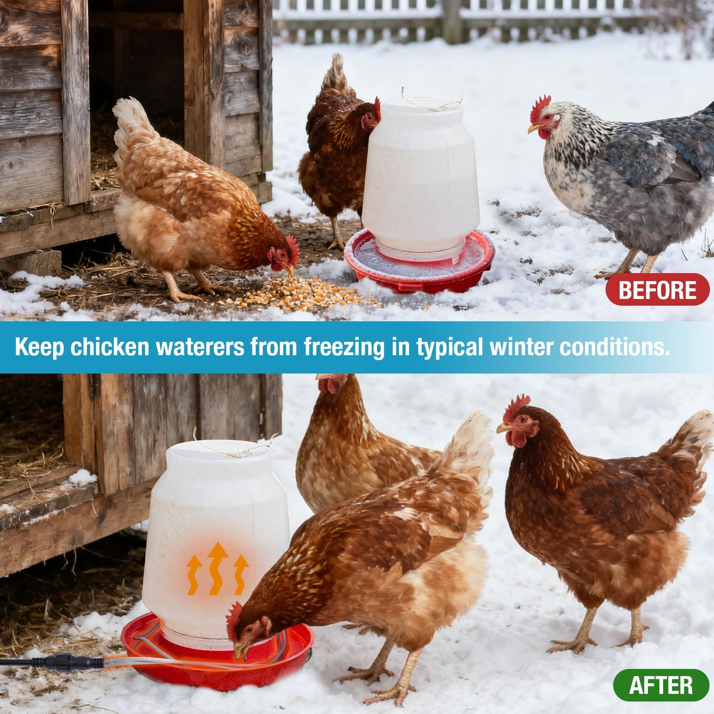 Shaledig Chicken Water Heated Cord 1 Pack, 39W Chickens Water Heater for Winter, Freeze Proof Chicken Waterer Heater with Long Heating Cord 4FT for Poultry Like Chickens Geese Ducks and Small Animals