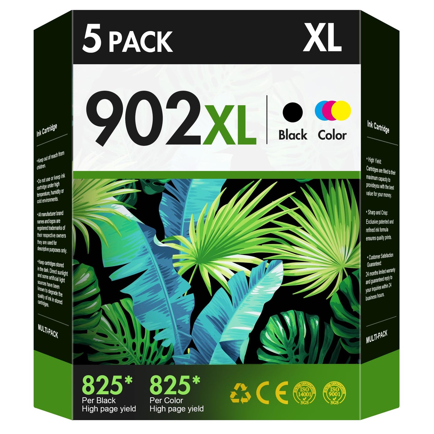 902XL Ink Cartridges Combo Pack 5 Pack for HP Printer Ink 902 XL to use with OfficeJet Pro 6978 6968 6970 6960 OfficeJet 6962 6950 Printer (2 Black| Cyan| Magenta| Yellow)