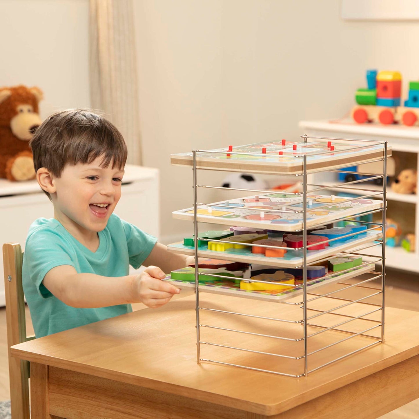 Melissa & Doug Multi-Fit Metal Wire Puzzle Rack 12 Inches Wide and 0.75 Inches DeepPuzzle Holder Rack Storage Organizer for Kids