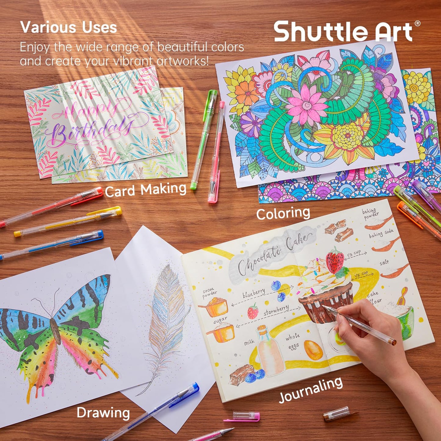 Shuttle Art 240 Pack Glitter Gel Pens, 120 Colors Glitter Gel Pen Set with 120 Refills for Adult Coloring Books Craft Doodling