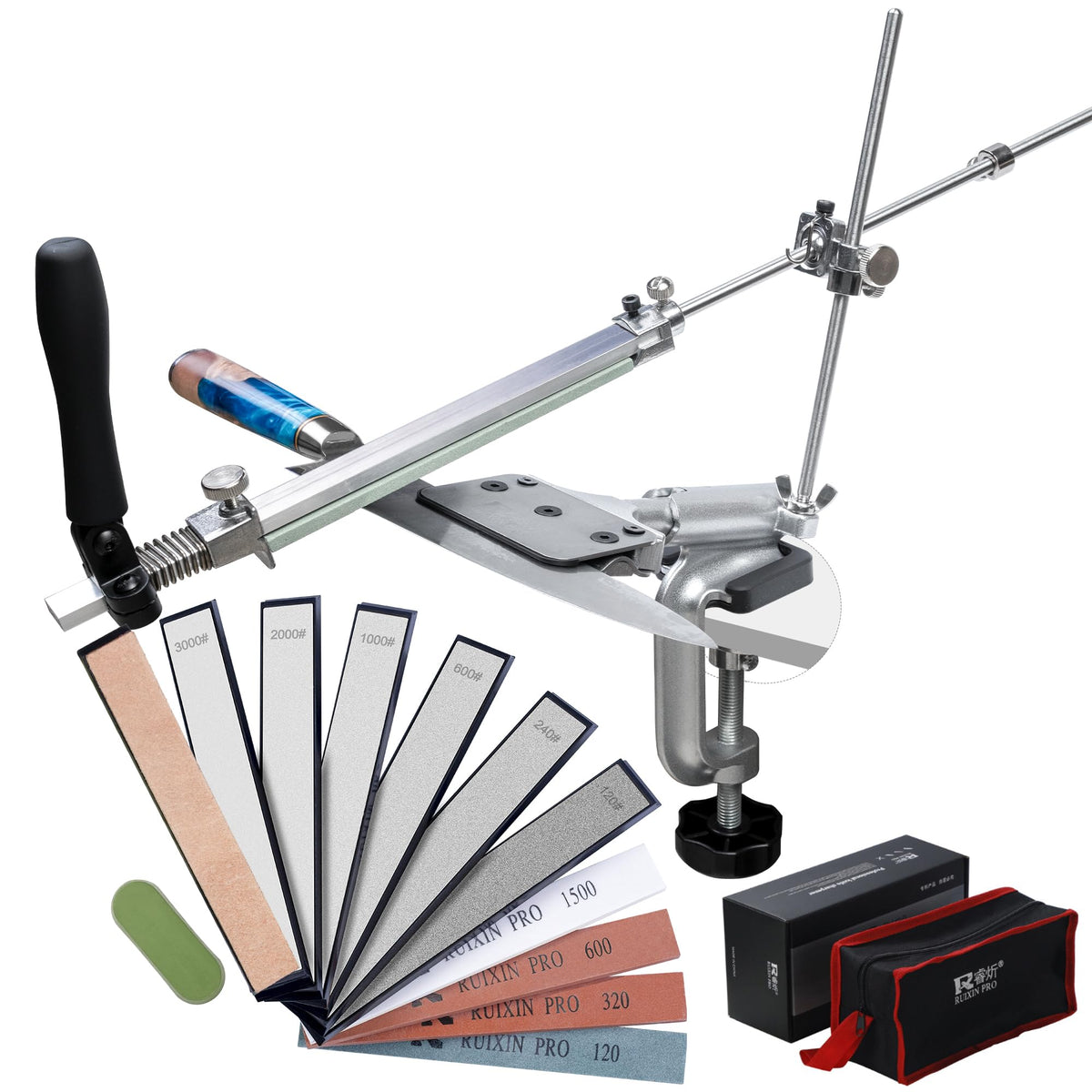 CWOVRS Knife Sharpening Kit, RX-008 Professional Knife Sharpener, 360° Flip Rotation, Upgraded Fixed-Angle Knife Sharpening System, Kitchen Chef Knife Sharpener Kit with 10 Stones