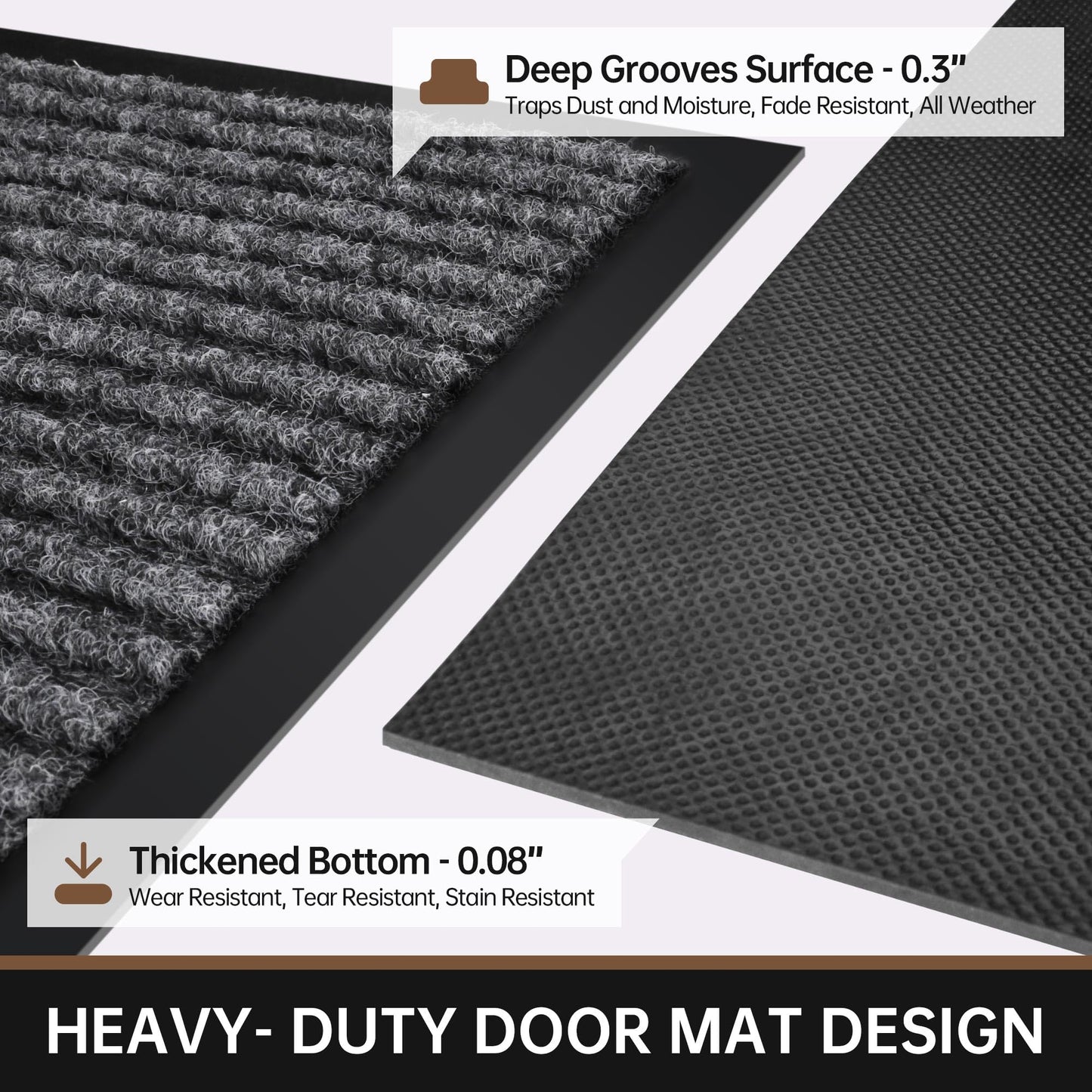 Front Door Mat, Heavy Duty Indoor Outdoor Doormat, 24" x 48" Non-Slip Front Welcome Mats for Entryway, Rubber Backing Low Profile Mats, Commercial Door Mat