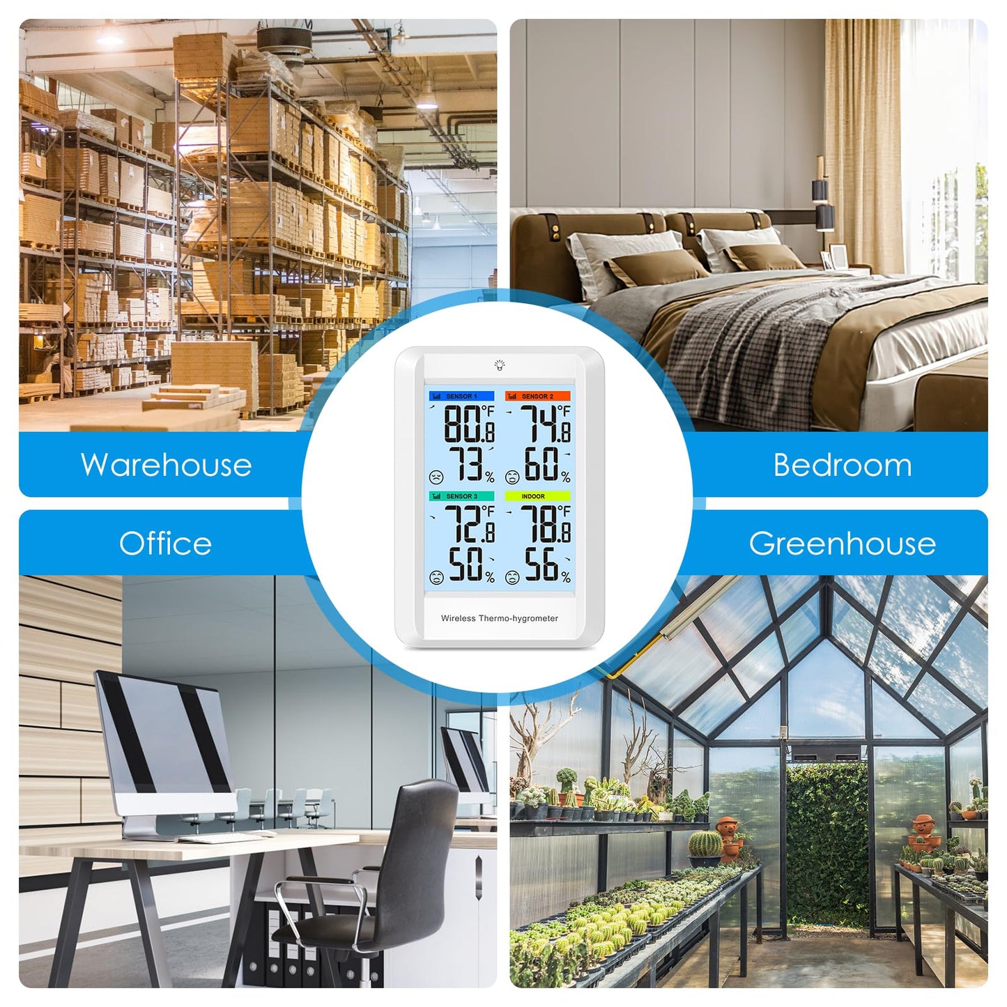 AMIR Digital Weather Station, Digital Hygrometer Thermometer with 4in Large Screen Clear Backlight, Indoor Outdoor Thermometer with with 3 Remote Sensors, Thermometer Humidity for Home Patio(White)