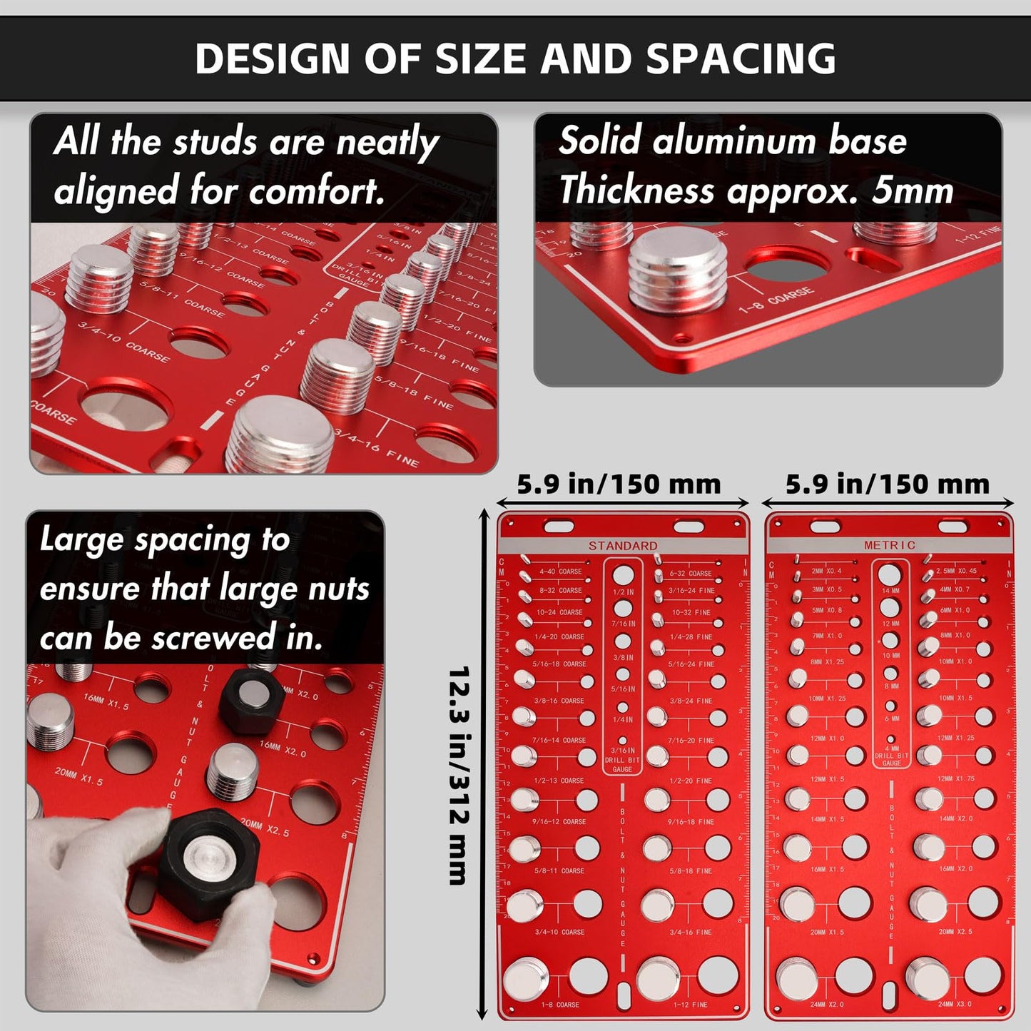 GIMYUAN 48 Thread Checker - 24 Standard & 24 Metric Nut and Bolt Thread Checker with 12 Drill Bit Gauge, Wall Mount Bolt Size Thread Identifier Board