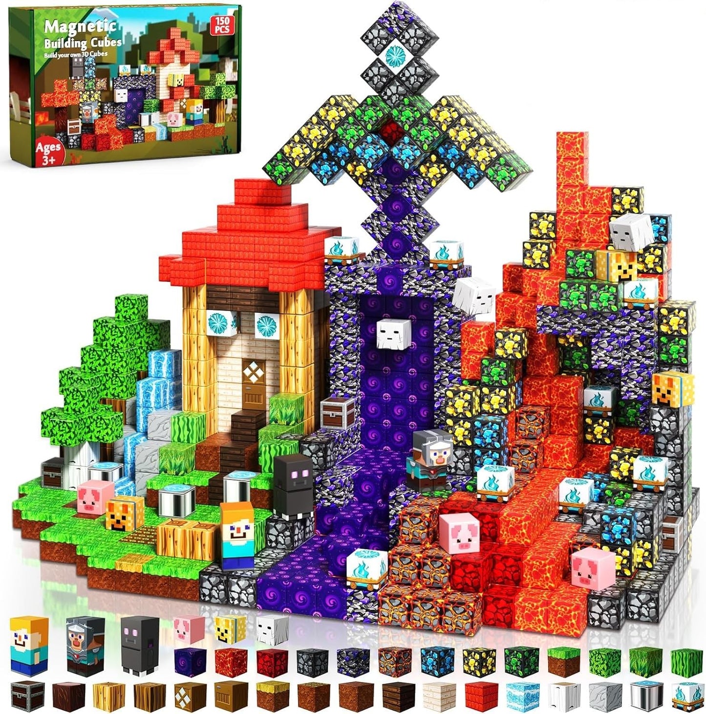 Annexfun Magnetic Building Blocks - 150 PCS Magnetic Blocks Cubes Forest Purple Portal Castle Building Toys - Magnet STEM Montessori Toy for Kids Ages 3 4 5 6 7 8 9 10 Christmas Birthday Gifts