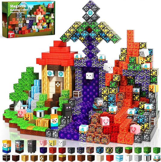Annexfun Magnetic Building Blocks - 150 PCS Magnetic Blocks Cubes Forest Purple Portal Castle Building Toys - Magnet STEM Montessori Toy for Kids Ages 3 4 5 6 7 8 9 10 Christmas Birthday Gifts