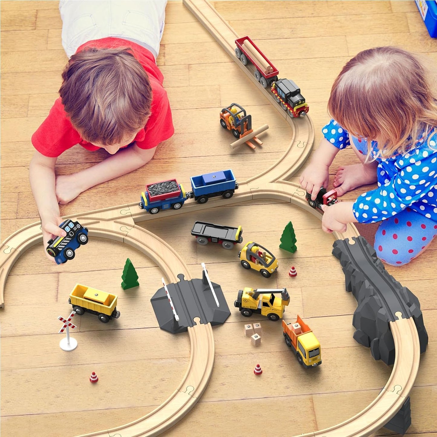 Giant bean 12PCS Vehicles Battery Operated Train Car Set, Magnetic Mini Construction Set for Wooden Train Track, Bulk Car Toys for Toddlers Age 3 4 5 Boys Girls Kids, Fits Most Brands