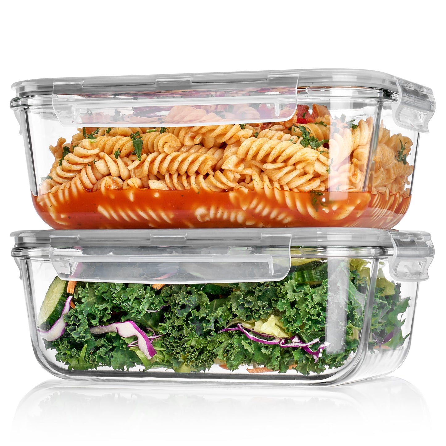 Vtopmart 2Pack 1860ml/ 63oz Large Glass Storage Containers with Lids, Meal Prep Food Container Set with Snap Airtight Lid for Baking, Microwave, Oven, Leak Proof, for Freezer, Dishwasher, Grey