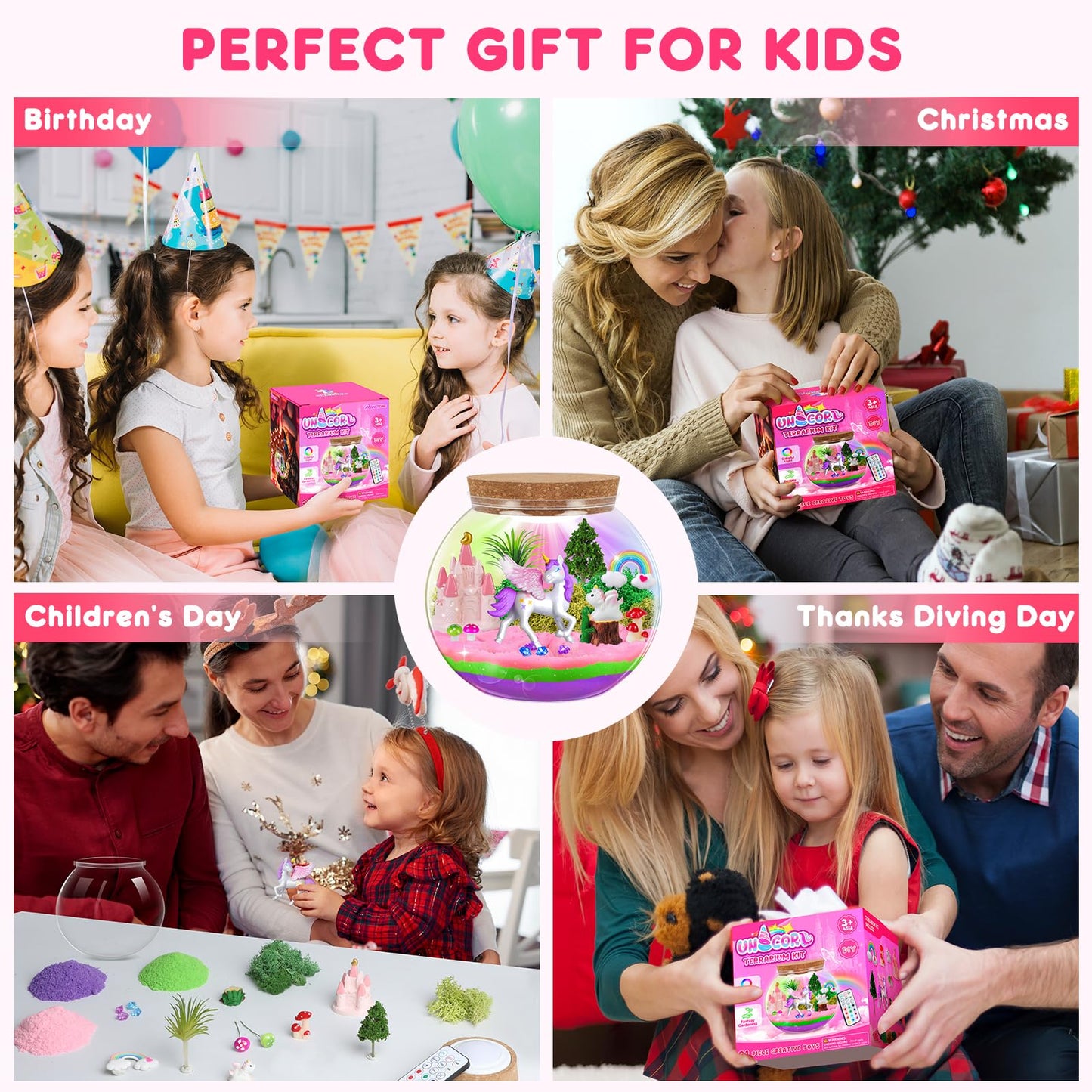 RONSTONE Light-Up Unicorn Terrarium Kit for Girls – DIY Arts & Crafts Gift with Remote-Control LED Light – Fun Unicorn Toys for Kids Ages 4 5 6 7 8 9 10 – Birthday for Girls