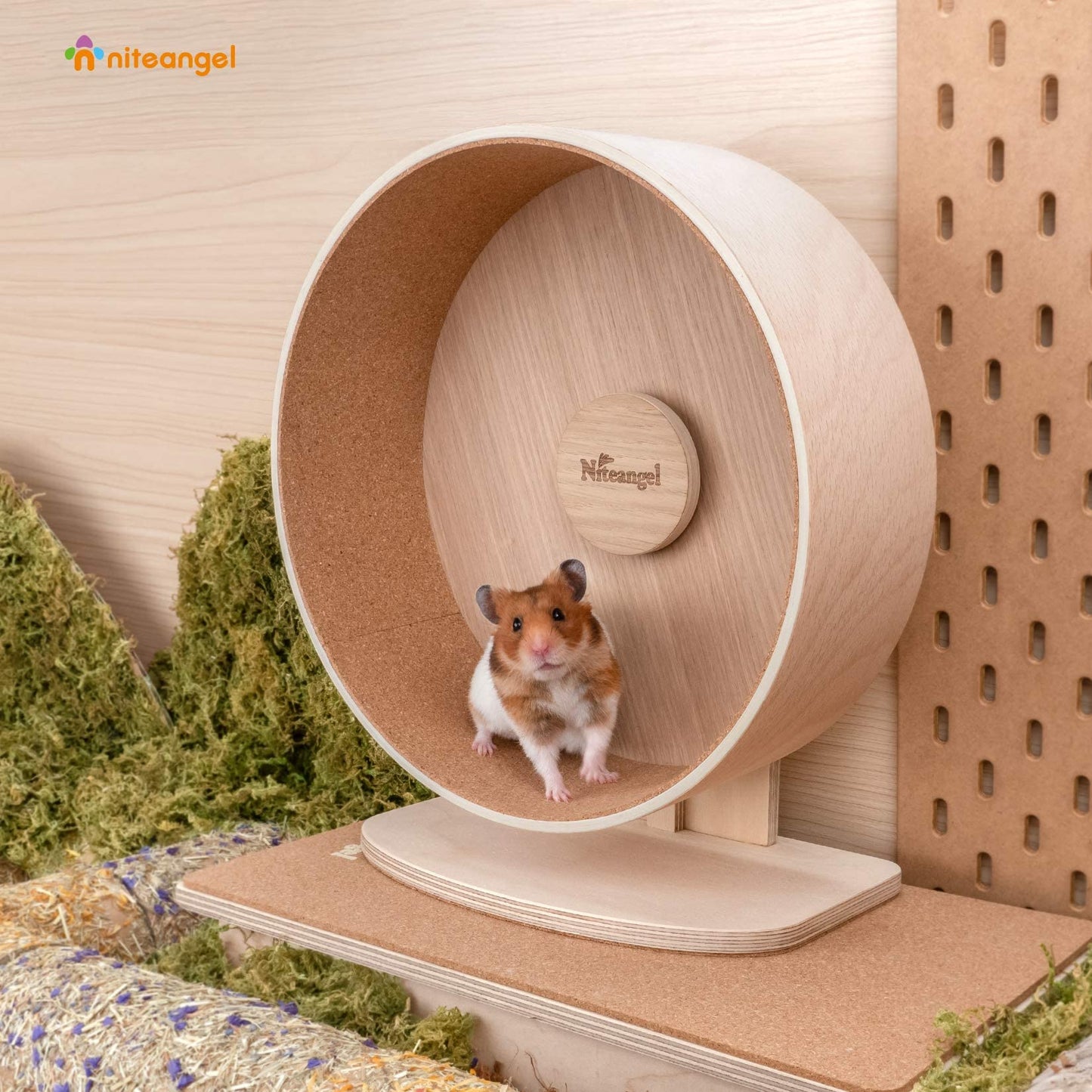 Niteangel Wooden Hamster Exercise Wheel: - Silent Hamster Running Wheel for Hamsters Gerbil Mice and Other Similar-Sized Small Pets (Large)