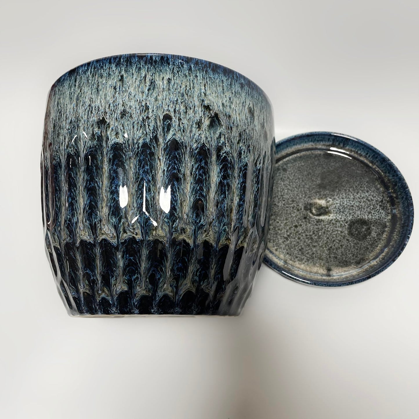 Chralji GIFTWARE Ceramic Pots for Plants, 6in Ceramic Planters for Indoor Plants, Flower Pots with Drainage and Saucer, Reactive Glaze Blue