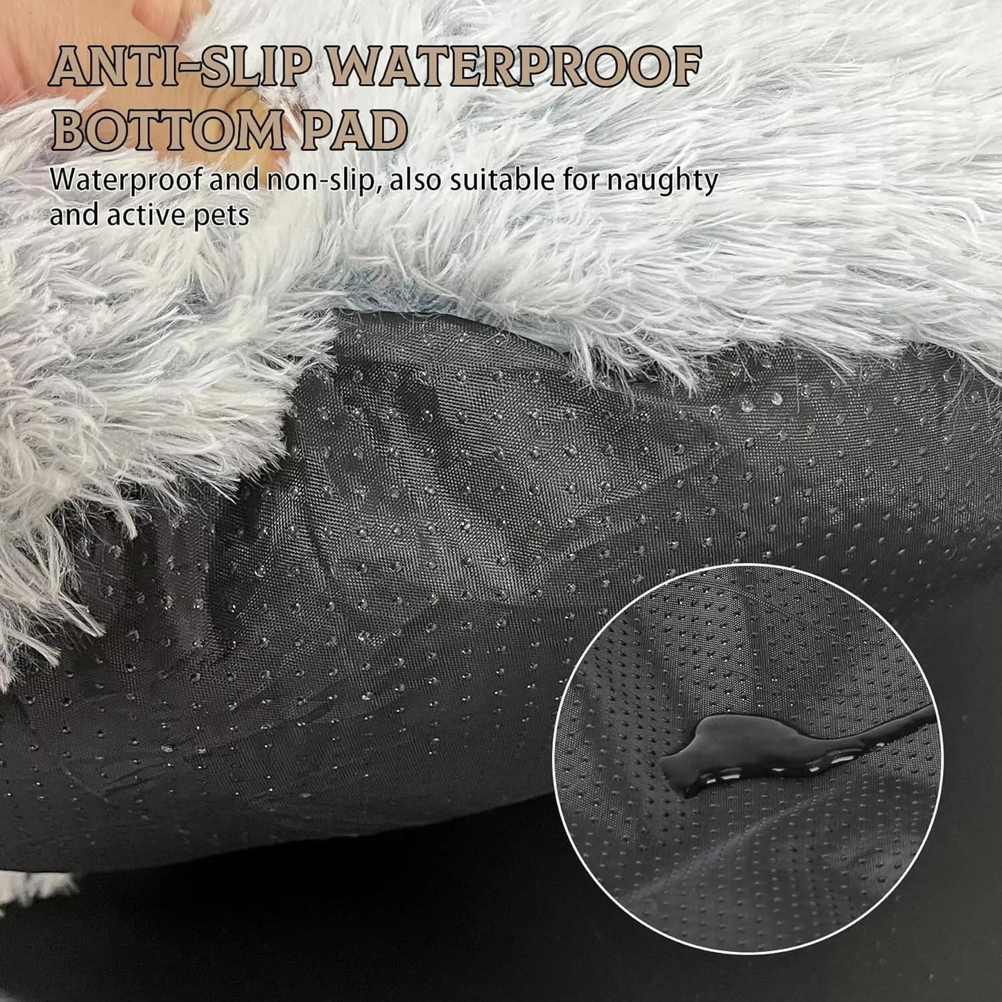 Cat Bed Round Fluffy Hooded Cat Bed Cave, Anti-Anxiety Cave Bed with Hooded Blanket, Cozy Cuddler Luxury Puppy Pet Bed, Anti-Slip Bottom and Machine Washable (Grey, Large)