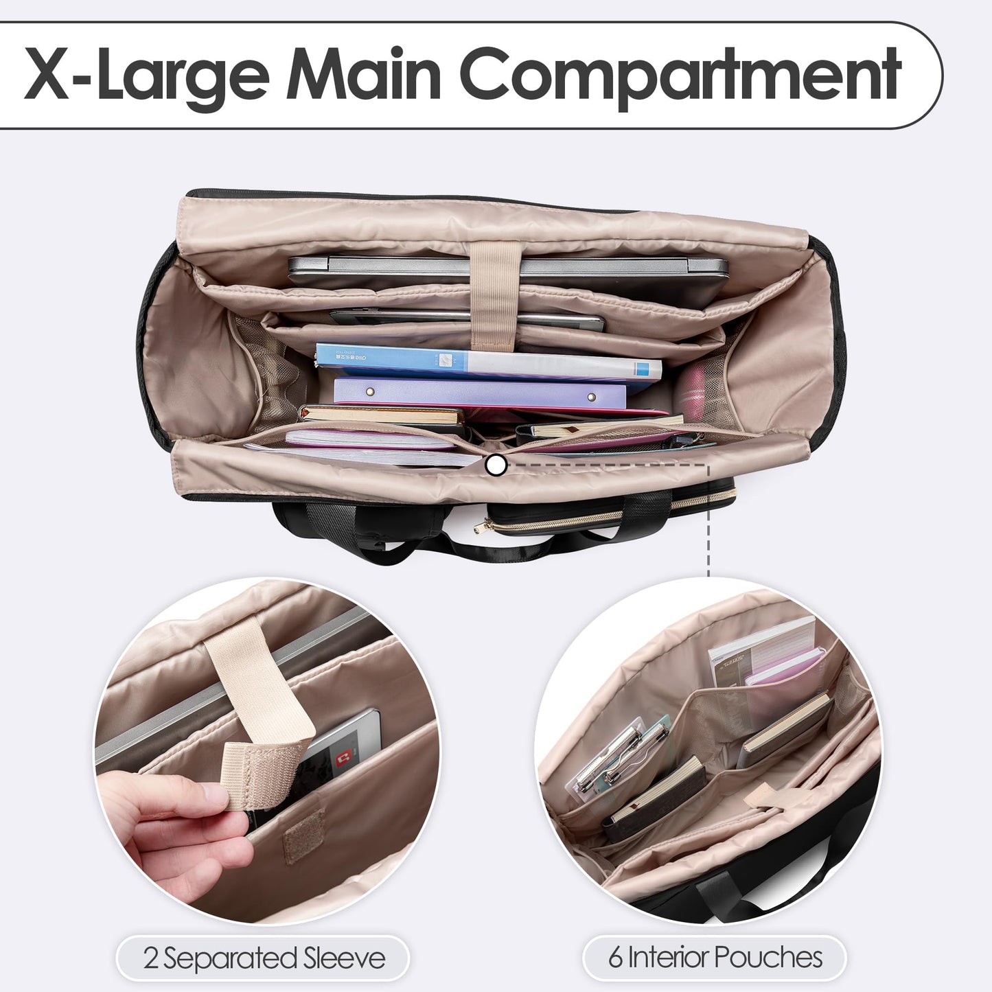 Fasrom XXL Teacher Bag for Work Women with 15.6 inches Laptop Compartment, Extra Large Utility Tote Bags to Hold Teacher Supplies and More, Black (Patent Design)