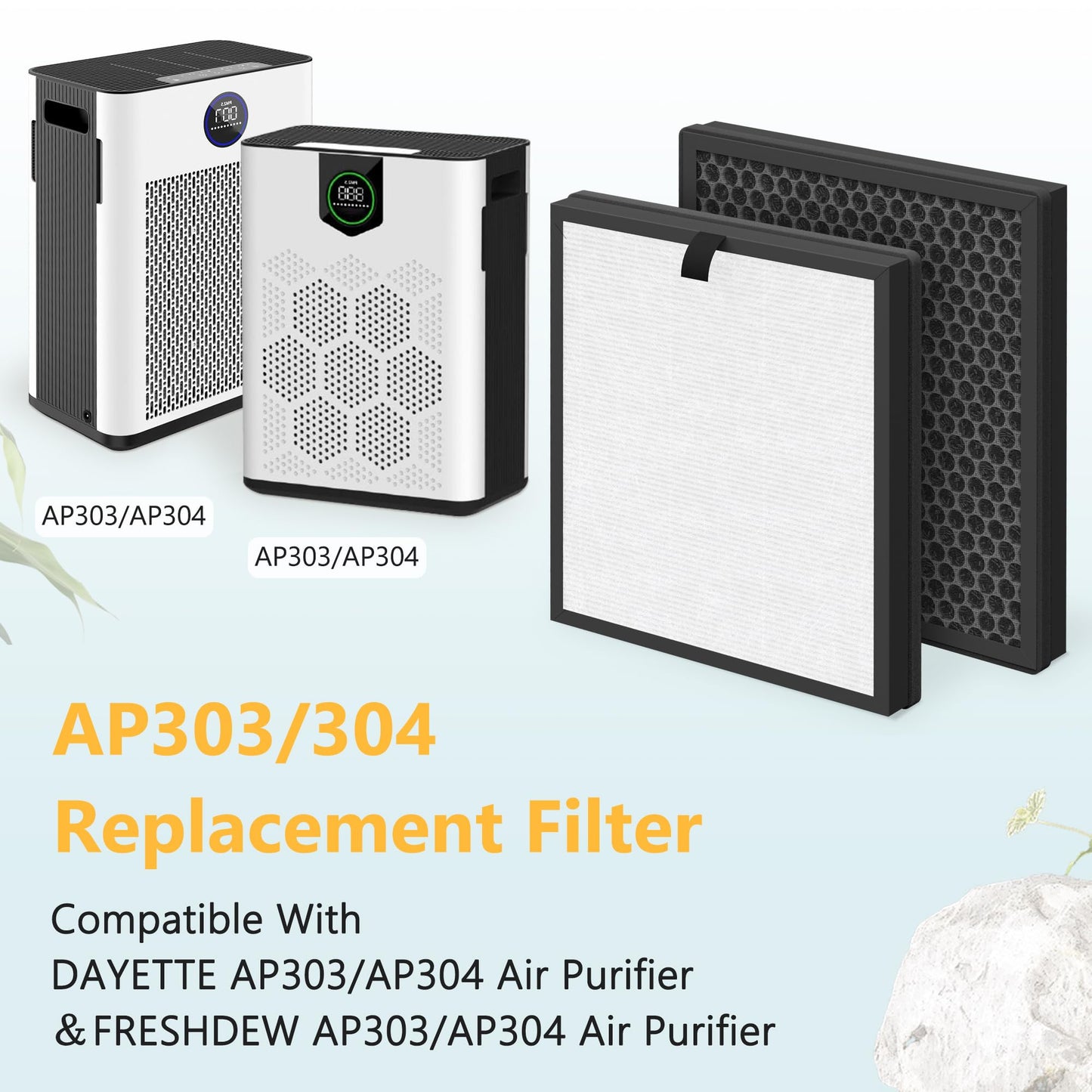 AP303 AP304 Replacement Filters, Compatible with DAYETTE Air Purifier AP303/AP304, H14 HEPA Filter with Activated Carbon, 4 Pack (Original Filter)