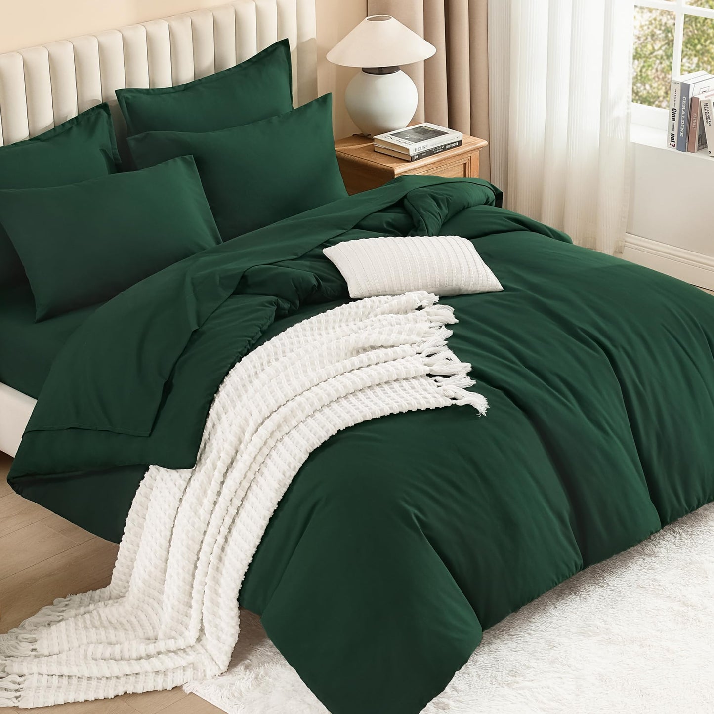 Litanika King Size Comforter Set Dark Emerald Green - 7 Pieces Bed in a Bag King Bedding Comforter Sets, Solid Lightweight Bed Set with Comforter, Sheets, Pillowcases & Shams