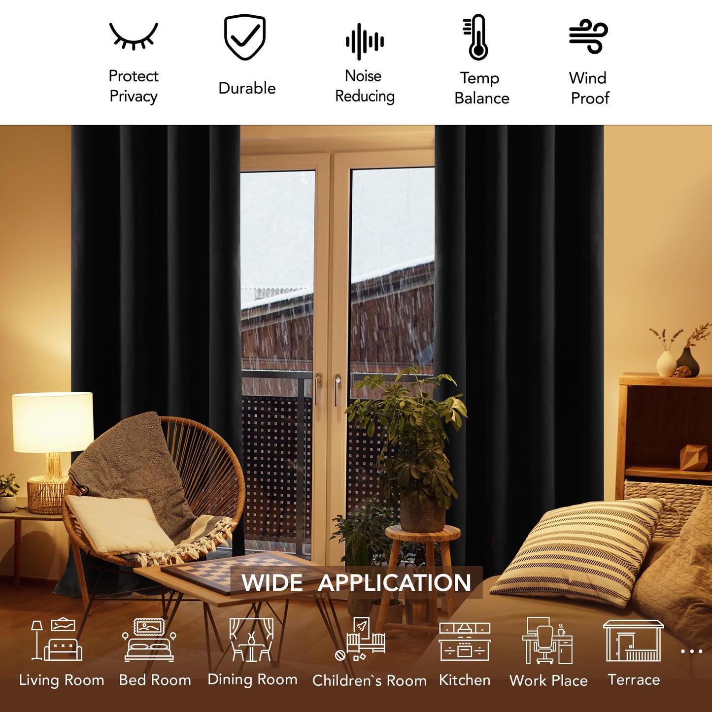 Deconovo Blackout Curtains 2 Panels, Black Thermal Bedroom Curtains, Living Room Darkening Curtains 84 Inches Long, Grommet Window Kids Nursery Curtains, 52W x 84L Inch