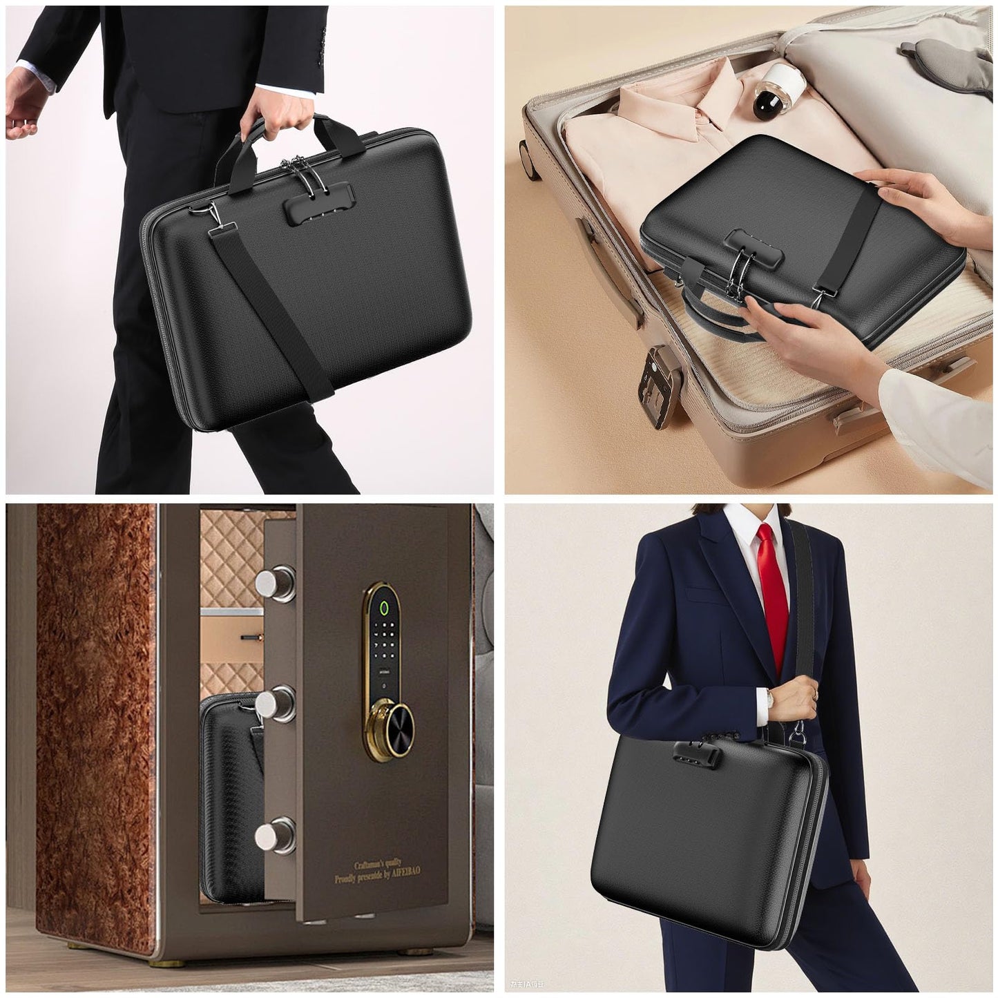JHSafer Fireproof Document Organizer with Lock,Hard-Shell Case Fireproof Document Box with Shoulder Strap,Portable File Organizer with 13 Pocket Accordion File Folder for Files Laptop Black
