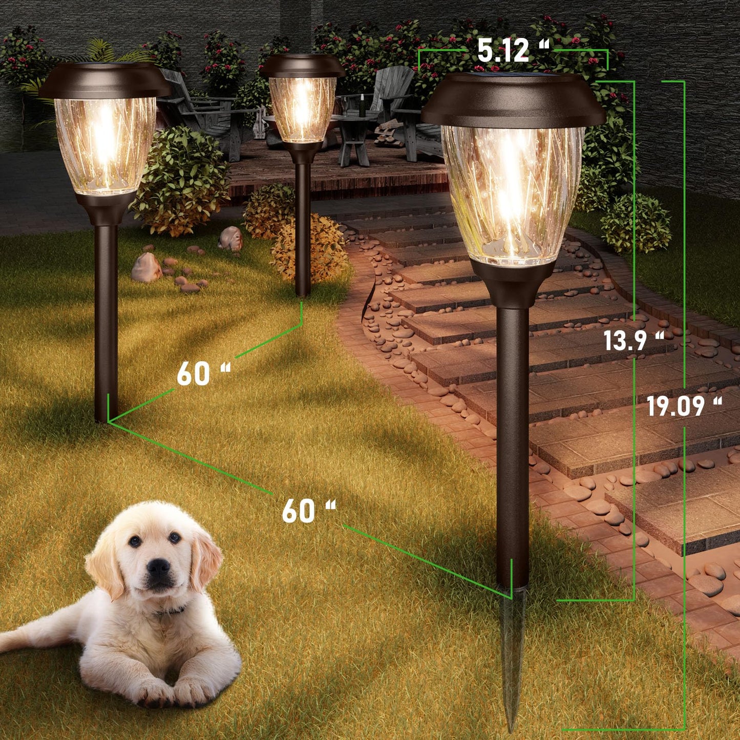 XMCOSY+ Solar Lights Outdoor 10/25 LM LED with 2 Lighting Modes, Solar Garden Lights Glass and Metal, IP65 Waterproof Solar Powered for Yard Pathway Walkway Driveway Patio (6 Pack, Warm White)