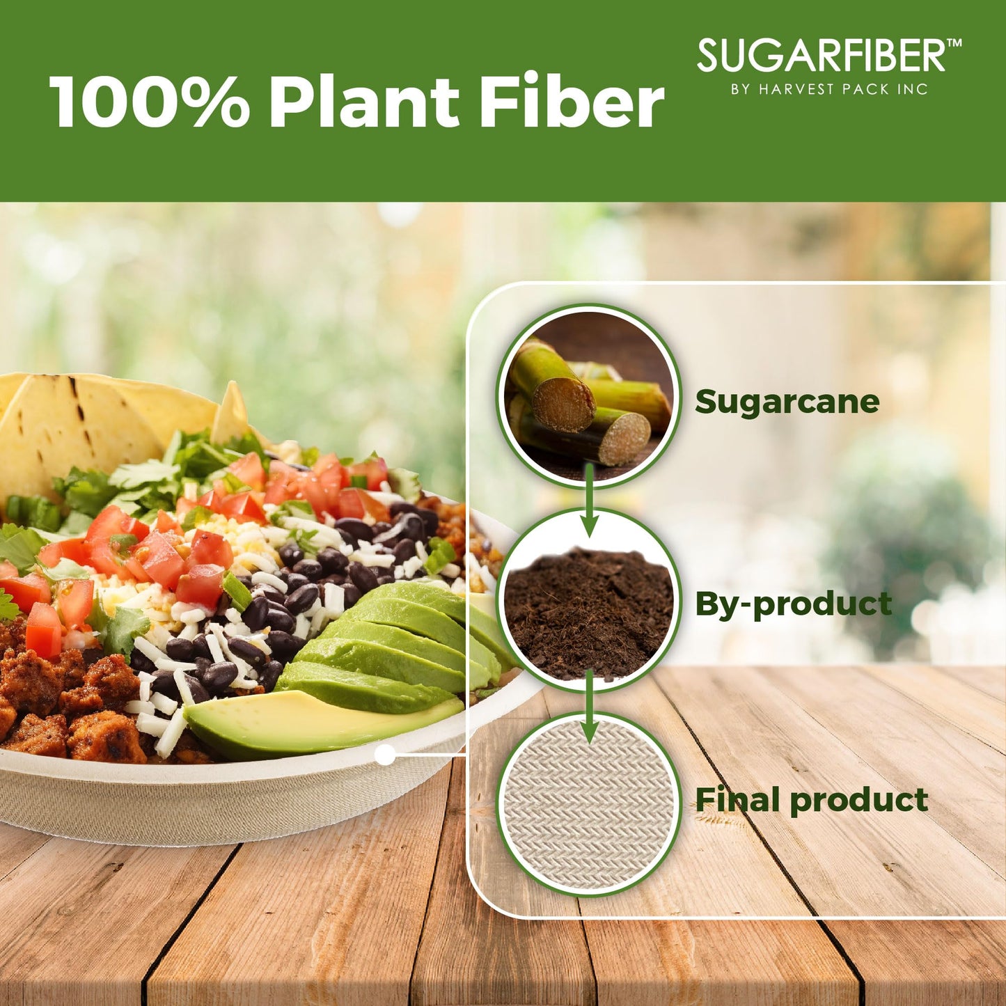 [50 Count] Sugarfiber by Harvest Pack PFAS Free 24oz Round Paper Bowls - Compostable Heavy-Duty Eco-Friendly Disposable Bagasse Bowl Sugarcane Made Plant fibers for Meal Prep