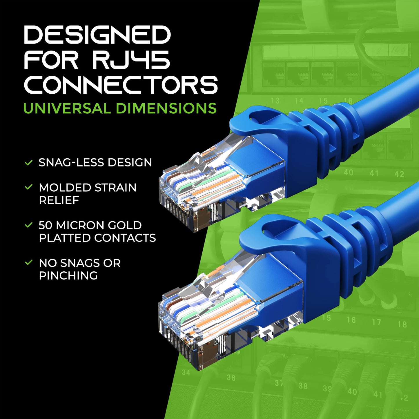 GearIT 10-Pack Cat6 Patch Cable 15 Feet Cat 6 Ethernet Cable Snagless Flexible Soft Tab - Preimum Series - Blue
