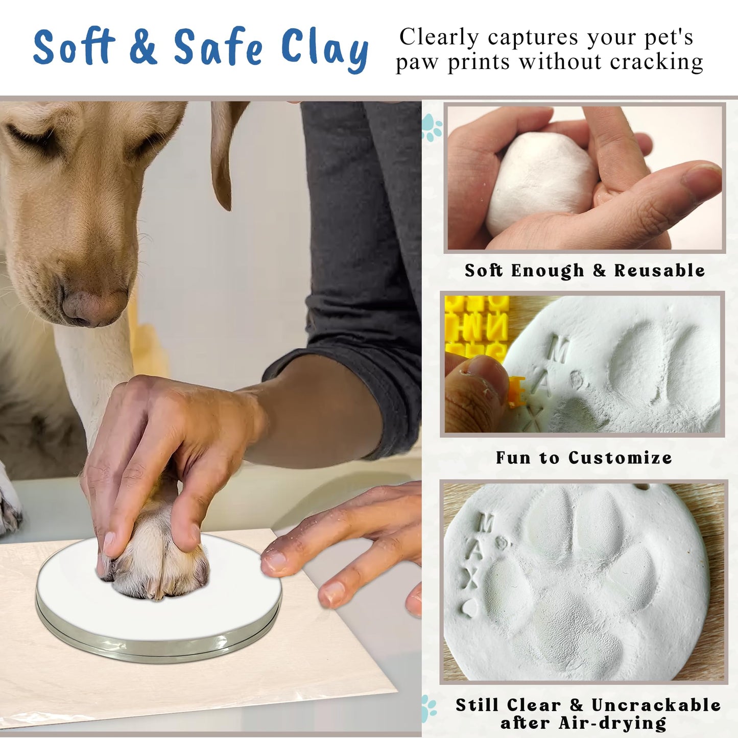 Skittypurr Clay & Ink Paw Print Kit,Make 3 Pawprint Ornaments(2 Clay&1 Ink),Dog Cat Paw/Nose Print Keepsake,Clean Touch Ink Pad & Soft Clay, Inkless Pet Paw Print Impression Kit,Pet Christmas Ornament