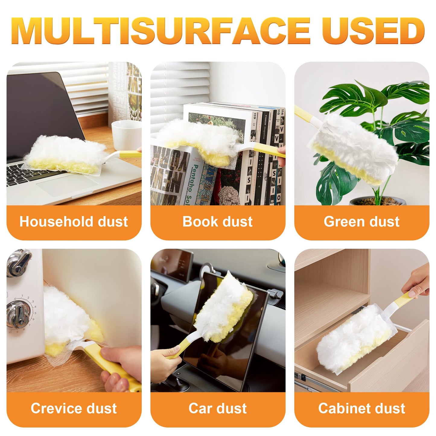 JOYMOOP 48 Ct Duster Refill with 1 Short Handle for Cleaning, Dispsable Dusters Ceaning kit Compatible with Swiffer Duster Handles, Heavy Duty Dusters for Multi-Surface and Home Cleaning